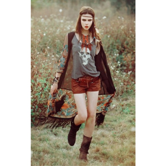 Boho Black Sheer Embroidered Fringe Kimono Duster - Picture 6 of 8